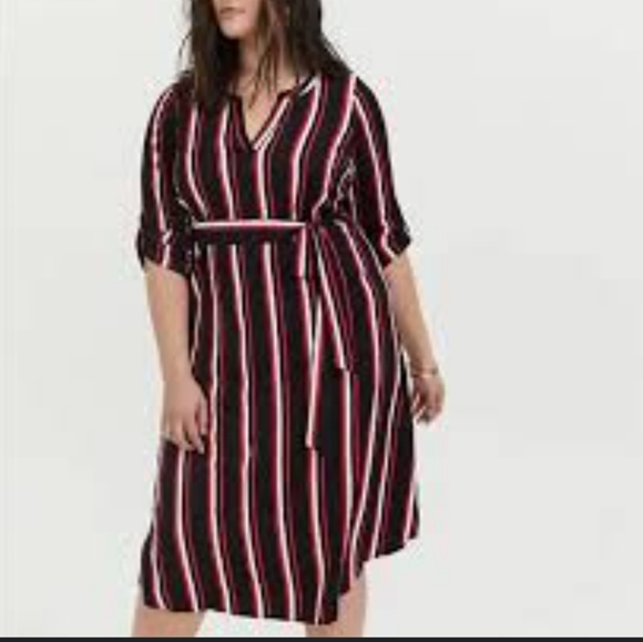 Torrid Black Striped Belted Midi Dress, Sz 1x - Picture 1 of 13